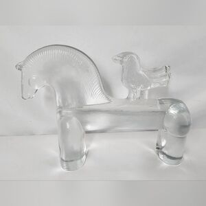 Kosta Boda Noah Series Horse and Bird Glass Figure Bertil Vallien Sweden MCM